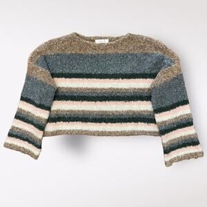 Mustard Seed Cropped Striped Fluffy Sweater‎ Size S